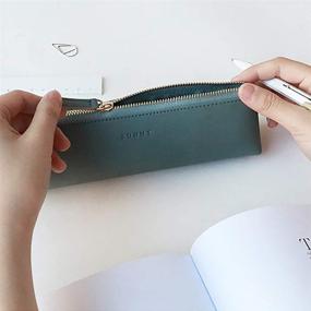 img 2 attached to 🖋️ Doraking Dark Green PU Leather Pencil Bag – Versatile Stationery Pouch for Pens, Pencils, and Markers – Perfect for Students and Makeup Storage
