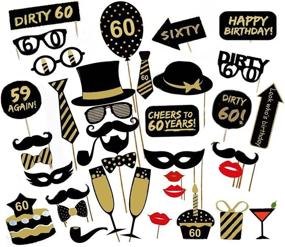 img 1 attached to 🎉 Unisex 60th Birthday Celebration Party Photo Booth Props Set: 36pcs DIY Funny Photobooth Props by Losuya