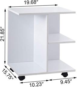 img 2 attached to 🌙 Modern White Nightstand Side Table with Rolling Wheels, Open Shelf, and Storage, Ideal for Night Printer Stand