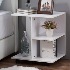 img 4 attached to 🌙 Modern White Nightstand Side Table with Rolling Wheels, Open Shelf, and Storage, Ideal for Night Printer Stand