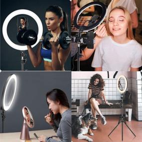 img 3 attached to 10-inch Ring Light with Tripod Stand & Hotshoe Adapter Bluetooth Receiver, 5500K Dimmable LED Large Light with Microphone Clip for Smartphone YouTube/TikTok/Photography/Makeup/Online Teaching
