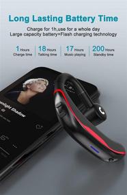 img 1 attached to Красный Bluetooth гарнитура V5.0 - беспроводной Bluetooth наушник, время разговора 18 часов, время ожидания 200 часов, подходит для обеих ушей, гарнитура с аннулированием шума и громкого микрофона - совместима с iPhone и Android.