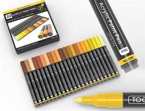 img 4 attached to 🎨 Extra Fine Tip Acrylic Paint Pens Set - 22 Assorted Pro Color Series Markers for Rock Painting, Glass, Mugs, Wood, Metal, Canvas, DIY Projects - Non Toxic, Waterbased, Quick Drying (Yellow)