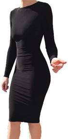 img 2 attached to 👗 Mokoru Women's Sexy Long Sleeve Bodycon Midi Club Dress - Elegant and Versatile Casual Basic Pencil Dress