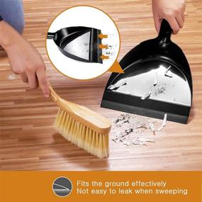img 1 attached to 🧹 Bamboo Brush with Dustpan Set: Comfort Grip Sweeper and Chenille Duster for Efficient Sweeping