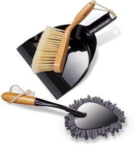 img 4 attached to 🧹 Bamboo Brush with Dustpan Set: Comfort Grip Sweeper and Chenille Duster for Efficient Sweeping