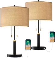 🏠 set of 2 portres 24.25'' usb table lamps - modern farmhouse bedside nightstand lamps for bedroom, living room, study, office, kitchen - black логотип