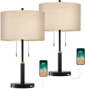 img 1 attached to 🏠 Set of 2 PORTRES 24.25'' USB Table Lamps - Modern Farmhouse Bedside Nightstand Lamps for Bedroom, Living Room, Study, Office, Kitchen - Black