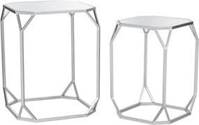 img 3 attached to Glitzhome Set of 2 Silver Nesting Coffee Tables: 🌟 Stylish Decorative Accent for Living Room, Bedroom, Office, Patio & More