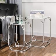 glitzhome set of 2 silver nesting coffee tables: 🌟 stylish decorative accent for living room, bedroom, office, patio & more logo