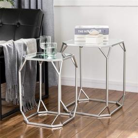 img 4 attached to Glitzhome Set of 2 Silver Nesting Coffee Tables: 🌟 Stylish Decorative Accent for Living Room, Bedroom, Office, Patio & More