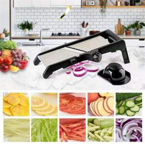 img 1 attached to 🔪 Adjustable Mandoline Slicer for Food and Vegetables - VEKAYA Kitchen Tool for Potato and Onion Slicing, French Fry Cutting, Vegetable Chopping with Waffle Maker and Gloves (Black)