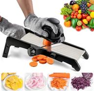 🔪 adjustable mandoline slicer for food and vegetables - vekaya kitchen tool for potato and onion slicing, french fry cutting, vegetable chopping with waffle maker and gloves (black) logo