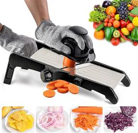 img 4 attached to 🔪 Adjustable Mandoline Slicer for Food and Vegetables - VEKAYA Kitchen Tool for Potato and Onion Slicing, French Fry Cutting, Vegetable Chopping with Waffle Maker and Gloves (Black)