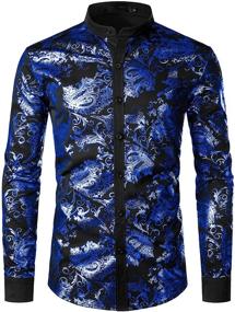 img 4 attached to JOGAL Henley Shirts Metallic Paisley Men's Clothing