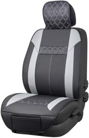 img 4 attached to 🚗 Premium Black Leatherette Seat Cover with Gray Diamond Pattern - Amazon Basics Deluxe Sideless Universal Fit