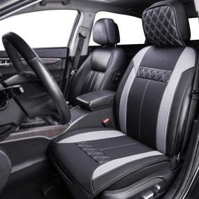 img 3 attached to 🚗 Premium Black Leatherette Seat Cover with Gray Diamond Pattern - Amazon Basics Deluxe Sideless Universal Fit