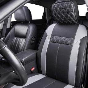 img 2 attached to 🚗 Premium Black Leatherette Seat Cover with Gray Diamond Pattern - Amazon Basics Deluxe Sideless Universal Fit