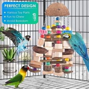 img 1 attached to 🦜 KATUMO Large Wooden Block Bird Parrot Toy - Durable Chewing Toy for African Grey Cockatoos, Amazon Parrots, Mini Macaws, and Other Medium to Large Parrot Birds