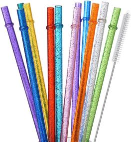 img 4 attached to 🥤 ALINK 12-Pack Glitter Reusable Clear Plastic Straws, 11-Inch Long Hard Tumbler Drinking Straws with Cleaning Brush - Assorted Vibrant Colors (10 Colors)