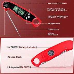 img 1 attached to 🥩 Red Waterproof Instant Read Meat Digital Thermometer - Ultra Fast Reading Cooking Kitchen Thermometer with Folding Probe, Backlight, Calibration Function - Ideal for Food, Candy, Outdoor Grill, Smoker