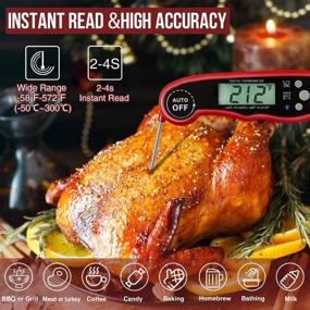 img 2 attached to 🥩 Red Waterproof Instant Read Meat Digital Thermometer - Ultra Fast Reading Cooking Kitchen Thermometer with Folding Probe, Backlight, Calibration Function - Ideal for Food, Candy, Outdoor Grill, Smoker