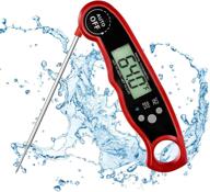 🥩 red waterproof instant read meat digital thermometer - ultra fast reading cooking kitchen thermometer with folding probe, backlight, calibration function - ideal for food, candy, outdoor grill, smoker logo