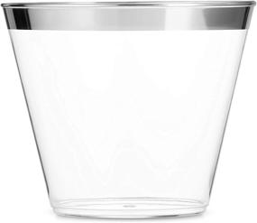 img 4 attached to 🥂 Pack of 100 Silver Plastic Cups - 9oz Clear Tumblers with Silver Rim, Elegant Disposable Wedding Cups, Fancy Party Cups