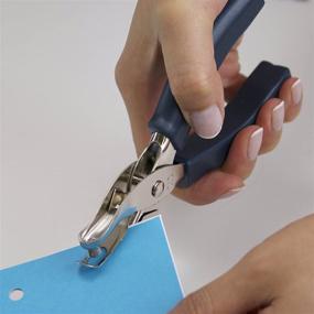 img 1 attached to 📎 Officemate 1-Hole Punch: Padded Handle, 12 Sheet Capacity, Chrome/Blue (90081)