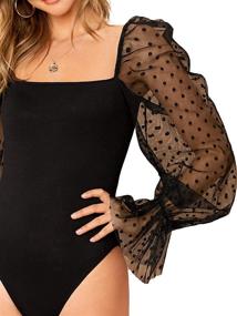 img 1 attached to WDIRARA Womens Square Sleeve Bodysuit: Supreme Comfort and Style for Lingerie, Sleep, and Lounge Wear