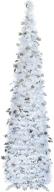 5 ft white christmas tree - slim collapsible pencil tree with tinsel for festive décor logo