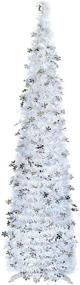 img 4 attached to 5 FT White Christmas Tree - Slim Collapsible Pencil Tree with Tinsel for Festive Décor