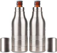 🍺 2-pack stainless steel beer bottle insulator: keep your drinks colder longer with opener - perfect for camping, fishing, and beach activities логотип