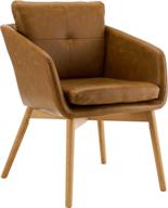 🪑 canglong faux leather side chair: stylish arm dining chair, wood legs, set of 1 in brown logo