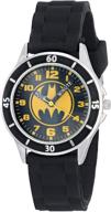 batman bat9152: official kids' analog watch - silver-tone casing, black bezel, black strap with yellow/black batman logo on dial - time-teacher, child-safe design logo