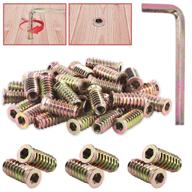 🔩 hilitchi threaded inserts nuts - zinc plated furniture screws for wood furniture bolt fastening - hex socket drive assortment kit with bonus hex spanner (1/4"-20 x 25mm-50pcs) logo