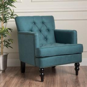 img 3 attached to 🪑 Dark Teal Tufted Club Chair: Stylish Accent Chair with Studded Details