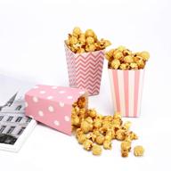 🍿 delightful 30 popcorn boxes in pink trio - polka dot, chevron, and striped assorted designs: perfect for movie theater nights, festivals, and wedding favors логотип