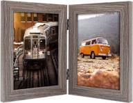 🖼️ frametory 5x7 double picture frame with hinged glass, grey - displays two vertically stands family photos, tabletop frame - 5x7 double логотип