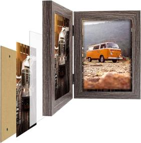 img 2 attached to 🖼️ Frametory 5x7 Double Picture Frame with Hinged Glass, Grey - Displays Two Vertically Stands Family Photos, Tabletop Frame - 5x7 Double