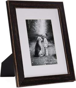 img 3 attached to 🖼️ YAETM Set of 2 8x10 Solid Wood Picture Frames - Display 5x7 Photos with Mat or 8x10 without Mat - High Definition Real Glass - Tabletop & Wall Mounting - Rustic Black