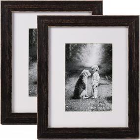 img 4 attached to 🖼️ YAETM Set of 2 8x10 Solid Wood Picture Frames - Display 5x7 Photos with Mat or 8x10 without Mat - High Definition Real Glass - Tabletop & Wall Mounting - Rustic Black