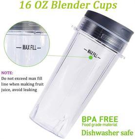 img 2 attached to 16oz Ninja Blender Cup Set with Lids - Replacement Parts for 🥤 Single Serve Blenders: BL770, BL780, BL660, BL740, BL810 - Nutri Ninja Series Blenders (2-pack)