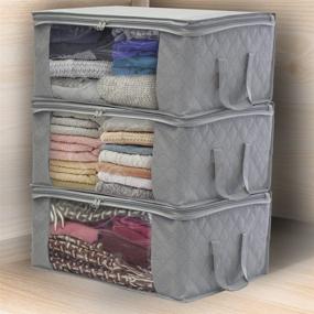 img 3 attached to 📦 Sorbus Foldable Storage Bag Organizers, Large Clear Window & Carry Handles, Ideal for Clothes, Blankets, Closets, Bedrooms, and More - (3-Pack, Gray)