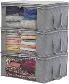 img 4 attached to 📦 Sorbus Foldable Storage Bag Organizers, Large Clear Window & Carry Handles, Ideal for Clothes, Blankets, Closets, Bedrooms, and More - (3-Pack, Gray)