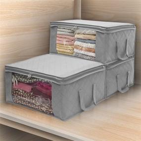 img 2 attached to 📦 Sorbus Foldable Storage Bag Organizers, Large Clear Window & Carry Handles, Ideal for Clothes, Blankets, Closets, Bedrooms, and More - (3-Pack, Gray)