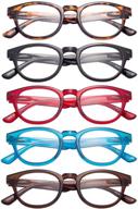 👓 liansan 5 pairs round reading glasses for men and women - spring hinged, multiple colors - l3712 black red blue brown demi logo