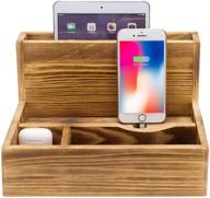 🔌 rustic torched brown wood tabletop charging station & cradle valet for smartphones and tablets - mygift logo