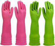 🧤 reusable waterproof rubber dishwashing gloves for kitchen - 2 pairs, includes 2-pack cleaning cloth logo