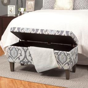 img 2 attached to 🏠 HomePop Slate Damask Large Upholstered Rectangular Storage Ottoman Bench with Hinged Lid - Stylish and Spacious Furniture for Your Home